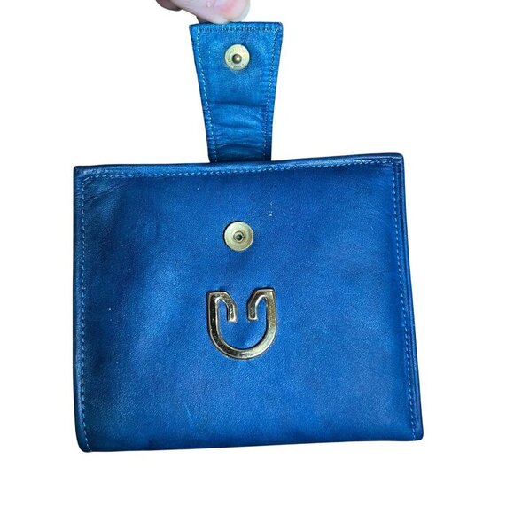 VTG Soft Blue Leather Bifold Wallet Frame Coin Pouch Ranchero Cowhide Women NWOT - Picture 10 of 10